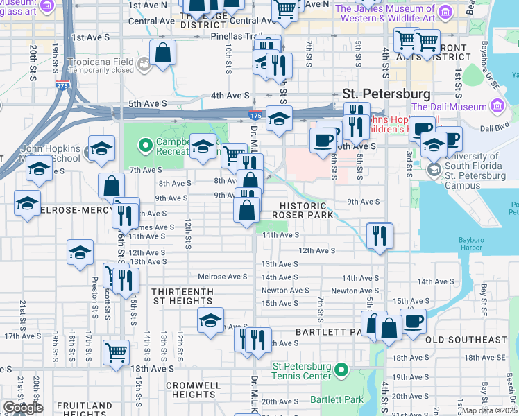 map of restaurants, bars, coffee shops, grocery stores, and more near in St. Petersburg