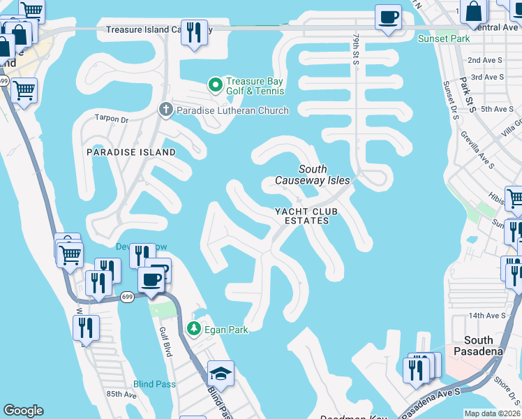 map of restaurants, bars, coffee shops, grocery stores, and more near 7934 11th Avenue South in St. Petersburg