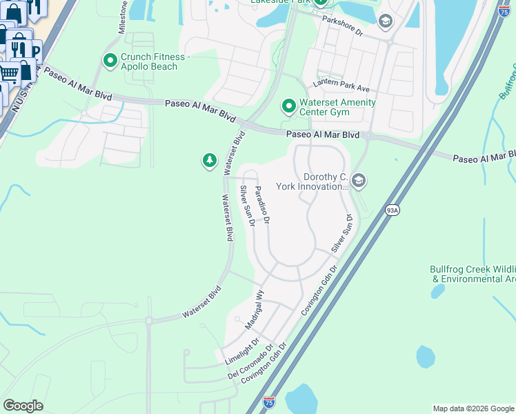 map of restaurants, bars, coffee shops, grocery stores, and more near 5926 Silver Sun Drive in Apollo Beach