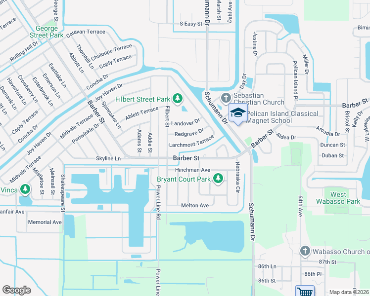 map of restaurants, bars, coffee shops, grocery stores, and more near 1832 Barber Street in Sebastian