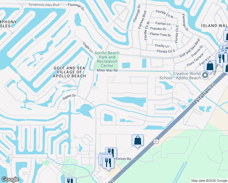 map of restaurants, bars, coffee shops, grocery stores, and more near 359 Laurel Falls Drive in Apollo Beach