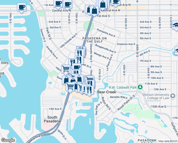 map of restaurants, bars, coffee shops, grocery stores, and more near 6800 Park St S in South Pasadena