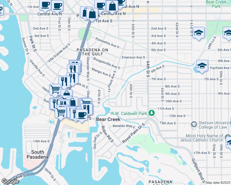 map of restaurants, bars, coffee shops, grocery stores, and more near 884 Date Palm Lane in St. Petersburg