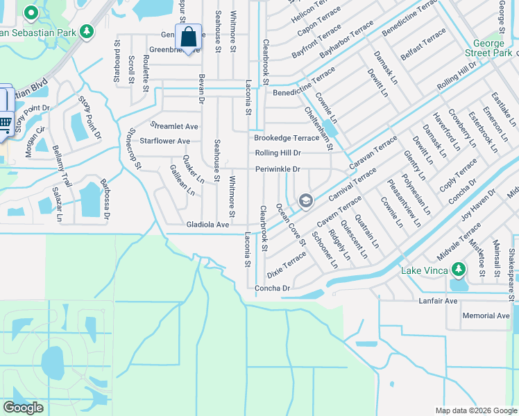 map of restaurants, bars, coffee shops, grocery stores, and more near 779 Crystal Mist Avenue in Sebastian