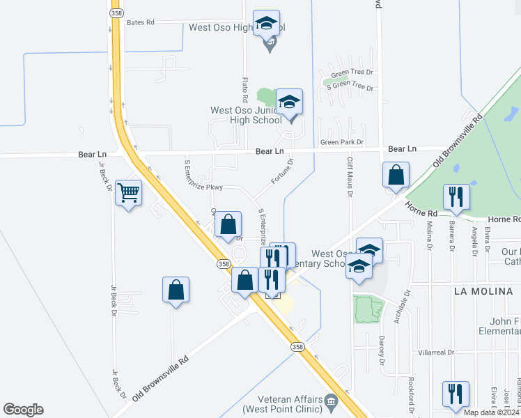 map of restaurants, bars, coffee shops, grocery stores, and more near South Enterprize Parkway in CORP CHRISTI