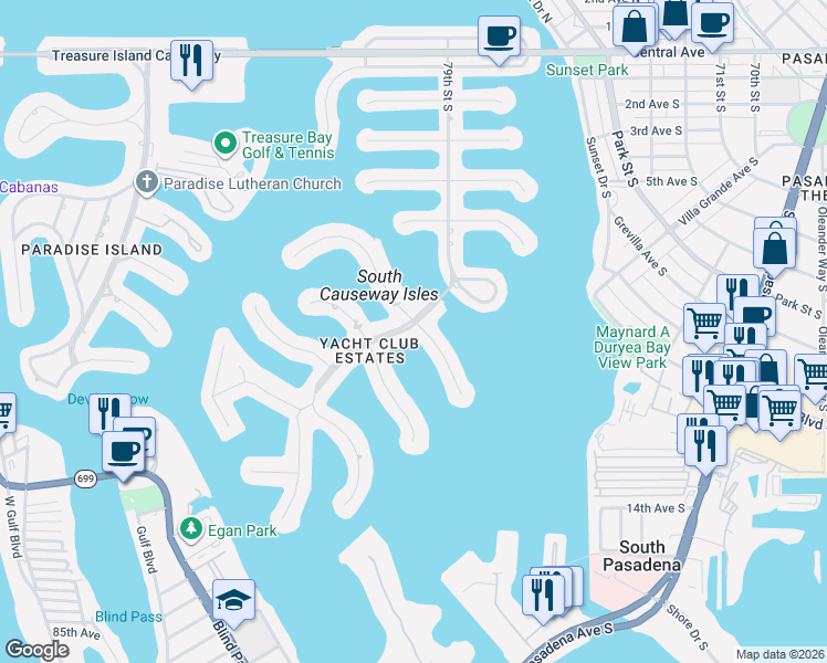 map of restaurants, bars, coffee shops, grocery stores, and more near 908 79th Street South in St. Petersburg