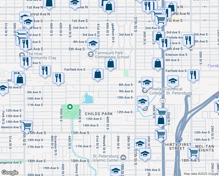 map of restaurants, bars, coffee shops, grocery stores, and more near in St. Petersburg