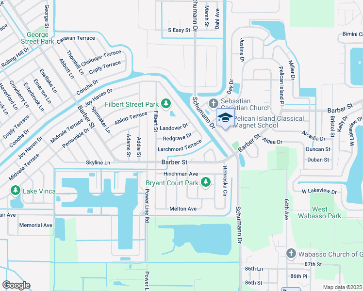 map of restaurants, bars, coffee shops, grocery stores, and more near 115 Redgrave Drive in Sebastian