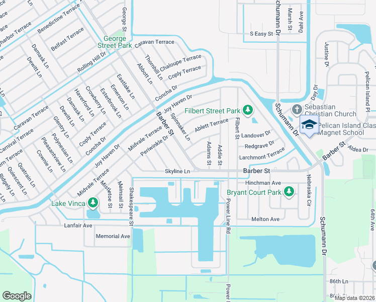 map of restaurants, bars, coffee shops, grocery stores, and more near 1579 Spinnaker Lane in Sebastian