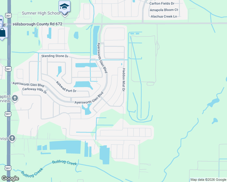 map of restaurants, bars, coffee shops, grocery stores, and more near 14503 Scottburgh Glen Drive in Wimauma