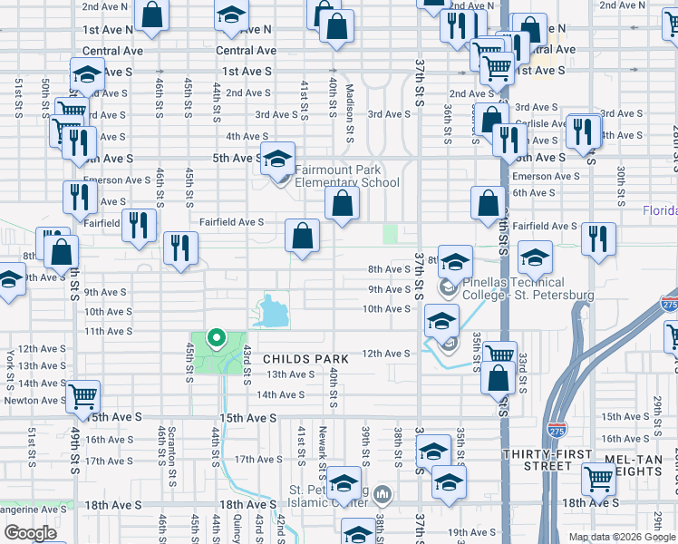 map of restaurants, bars, coffee shops, grocery stores, and more near in St. Petersburg