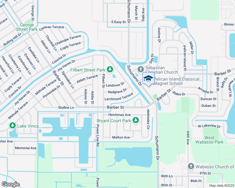 map of restaurants, bars, coffee shops, grocery stores, and more near 115 Redgrave Drive in Sebastian