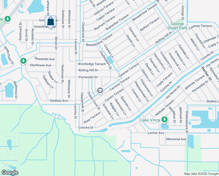 map of restaurants, bars, coffee shops, grocery stores, and more near 631 Carnival Terrace in Sebastian