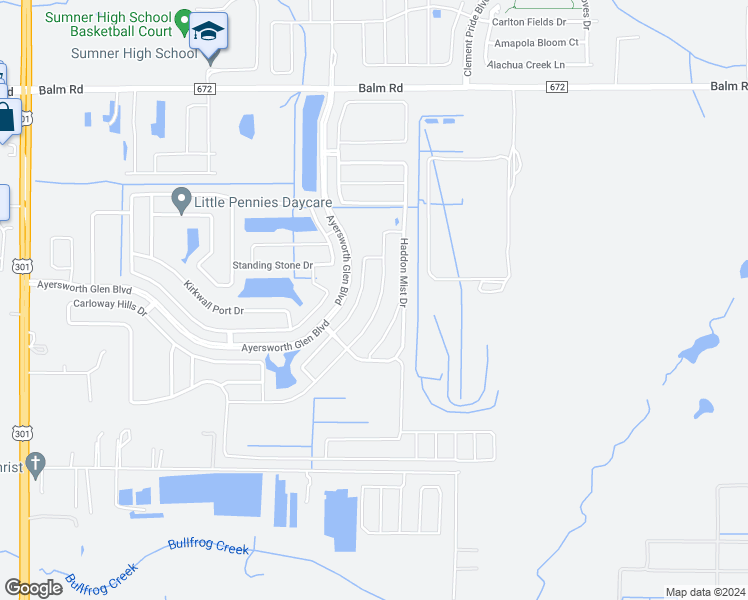 map of restaurants, bars, coffee shops, grocery stores, and more near 14503 Scottburgh Glen Drive in Wimauma