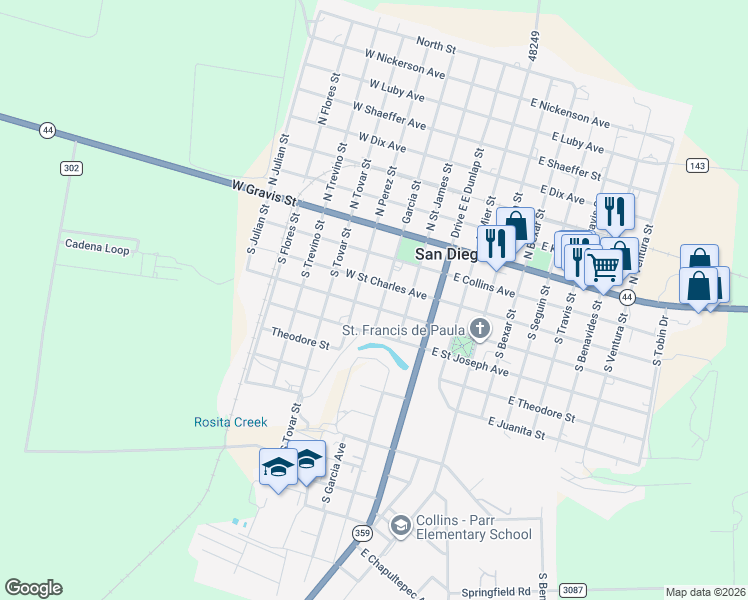 map of restaurants, bars, coffee shops, grocery stores, and more near 306 Street Peters Avenue in San Diego