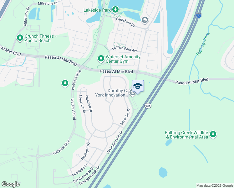 map of restaurants, bars, coffee shops, grocery stores, and more near 5455 Silver Sun Drive in Apollo Beach