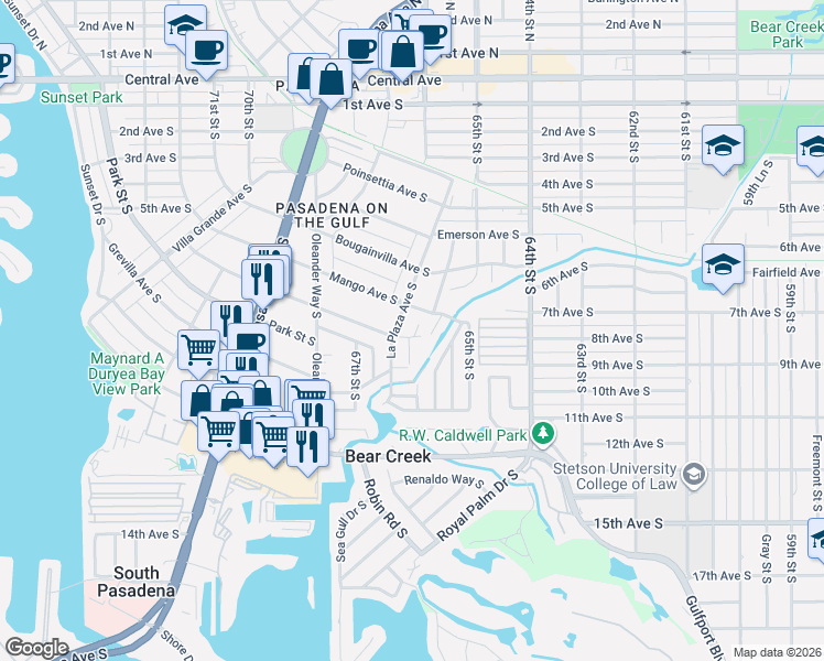 map of restaurants, bars, coffee shops, grocery stores, and more near 771 Date Palm Lane in St. Petersburg