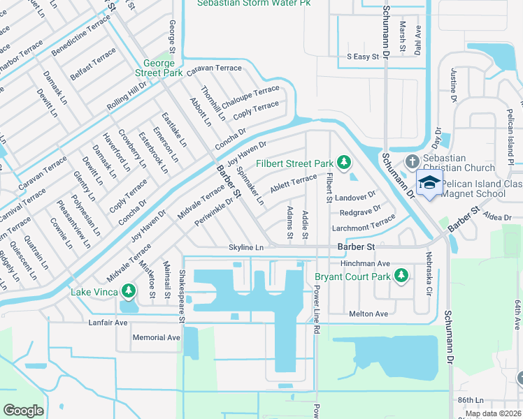 map of restaurants, bars, coffee shops, grocery stores, and more near 1579 Spinnaker Lane in Sebastian