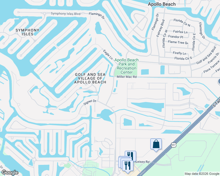 map of restaurants, bars, coffee shops, grocery stores, and more near 819 Golf and Sea Boulevard in Apollo Beach