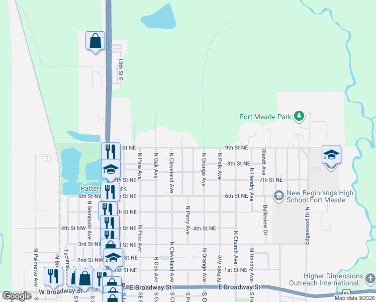 map of restaurants, bars, coffee shops, grocery stores, and more near 812 North Nashua Avenue in Fort Meade
