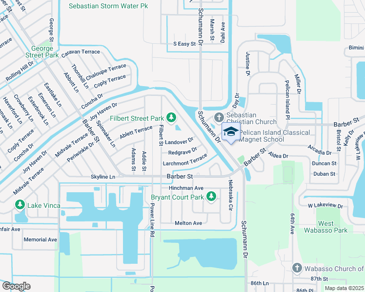 map of restaurants, bars, coffee shops, grocery stores, and more near 115 Redgrave Drive in Sebastian