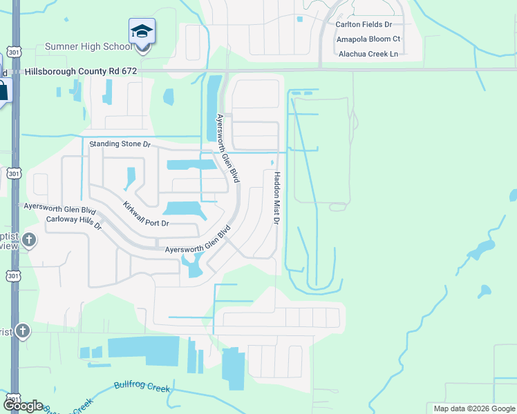 map of restaurants, bars, coffee shops, grocery stores, and more near 14503 Scottburgh Glen Drive in Wimauma