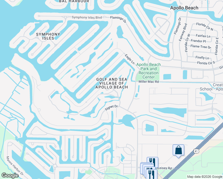 map of restaurants, bars, coffee shops, grocery stores, and more near 816 Greenview Drive in Apollo Beach