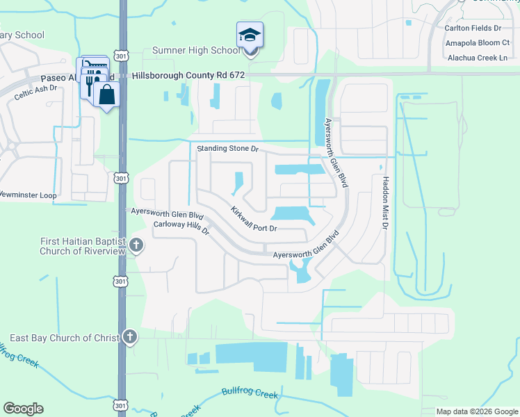 map of restaurants, bars, coffee shops, grocery stores, and more near 14317 Edinburgh Moor Drive in Wimauma