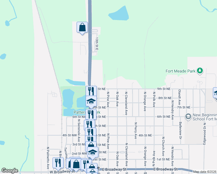 map of restaurants, bars, coffee shops, grocery stores, and more near 209 9th Street Northeast in Fort Meade