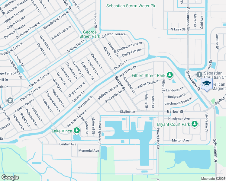 map of restaurants, bars, coffee shops, grocery stores, and more near 213 Midvale Terrace in Sebastian