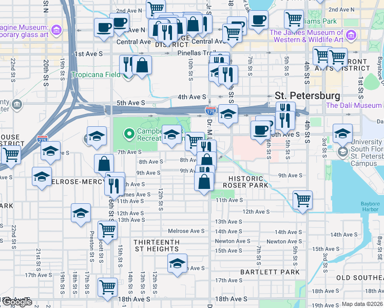 map of restaurants, bars, coffee shops, grocery stores, and more near in St. Petersburg