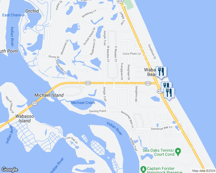 map of restaurants, bars, coffee shops, grocery stores, and more near 2128 Autumn Lane in Vero Beach