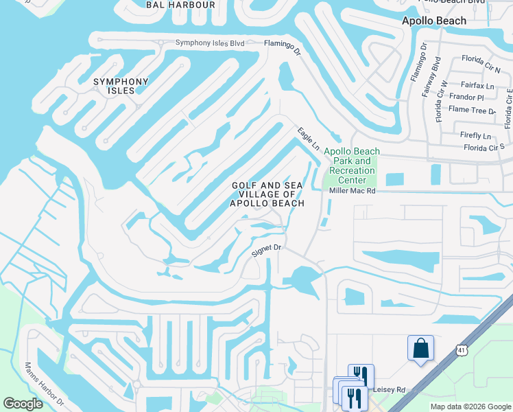 map of restaurants, bars, coffee shops, grocery stores, and more near 821 Greenview Drive in Apollo Beach