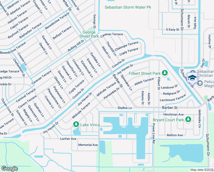 map of restaurants, bars, coffee shops, grocery stores, and more near 213 Midvale Terrace in Sebastian
