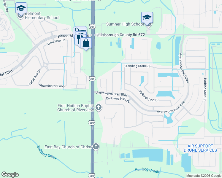 map of restaurants, bars, coffee shops, grocery stores, and more near 14446 Barley Field Drive in Wimauma