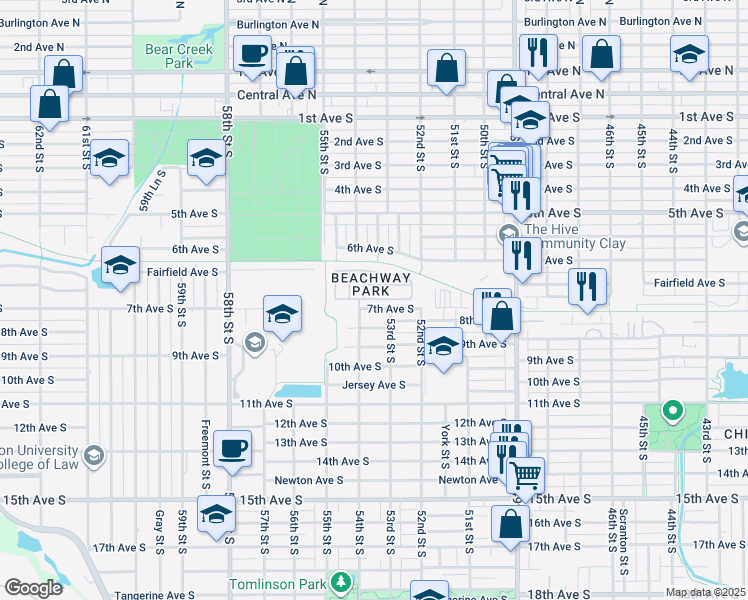 map of restaurants, bars, coffee shops, grocery stores, and more near 5324 6th Terrace South in Gulfport