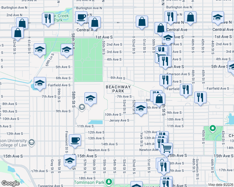 map of restaurants, bars, coffee shops, grocery stores, and more near 5324 6th Terrace South in Gulfport