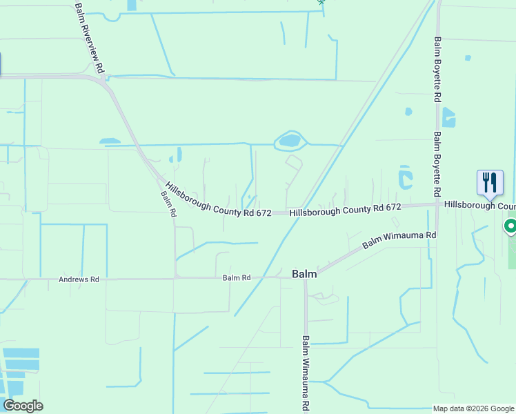 map of restaurants, bars, coffee shops, grocery stores, and more near 13110 County Road 672 in Riverview
