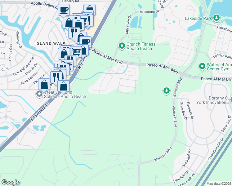 map of restaurants, bars, coffee shops, grocery stores, and more near 6204 Mooring Line Circle in Apollo Beach