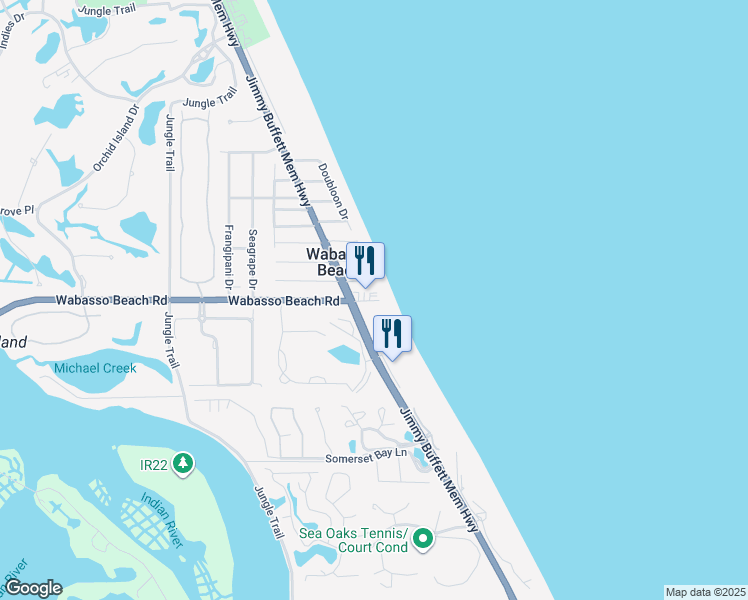 map of restaurants, bars, coffee shops, grocery stores, and more near 1820 Wabasso Beach Road in Vero Beach