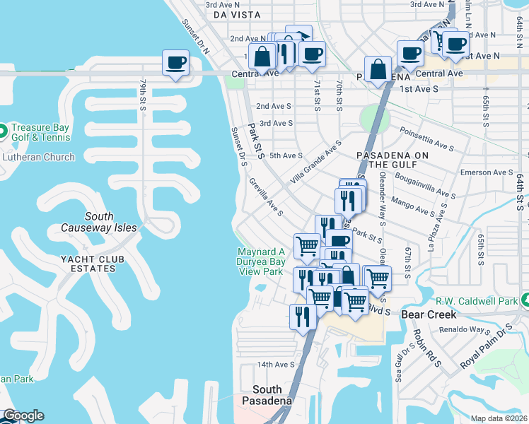map of restaurants, bars, coffee shops, grocery stores, and more near 670 Villa Grande Avenue South in Saint Petersburg