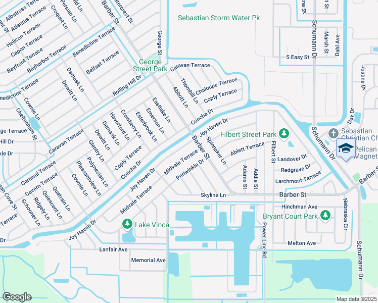 map of restaurants, bars, coffee shops, grocery stores, and more near 213 Midvale Terrace in Sebastian
