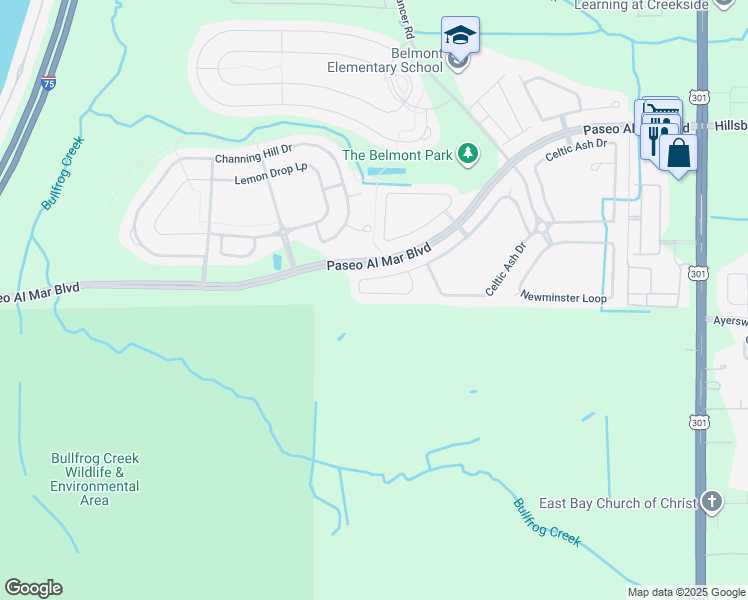 map of restaurants, bars, coffee shops, grocery stores, and more near 9828 Smarty Jones Drive in Ruskin