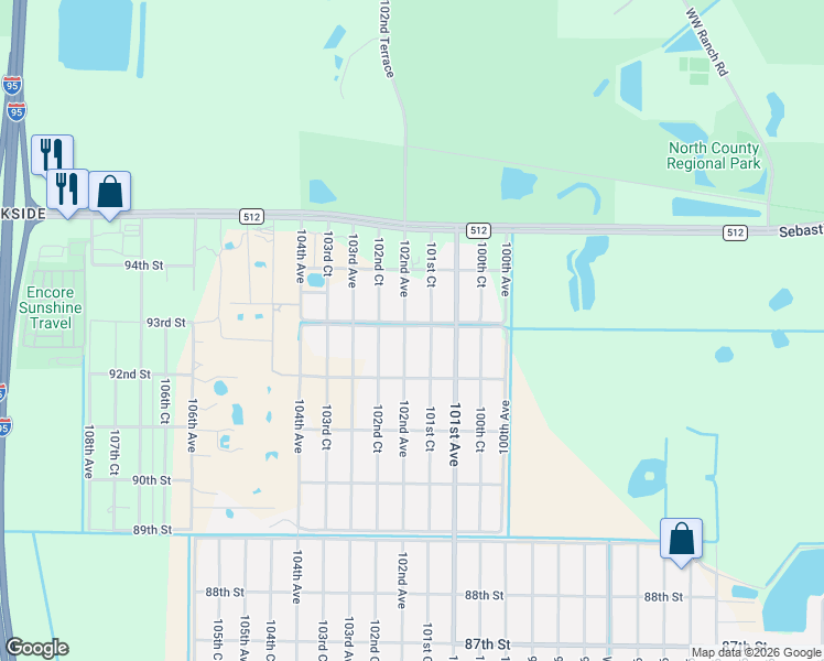 map of restaurants, bars, coffee shops, grocery stores, and more near 9281 101st Court in Vero Beach