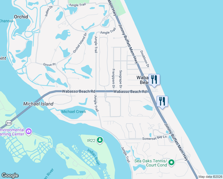 map of restaurants, bars, coffee shops, grocery stores, and more near 9305 Frangipani Drive in Vero Beach