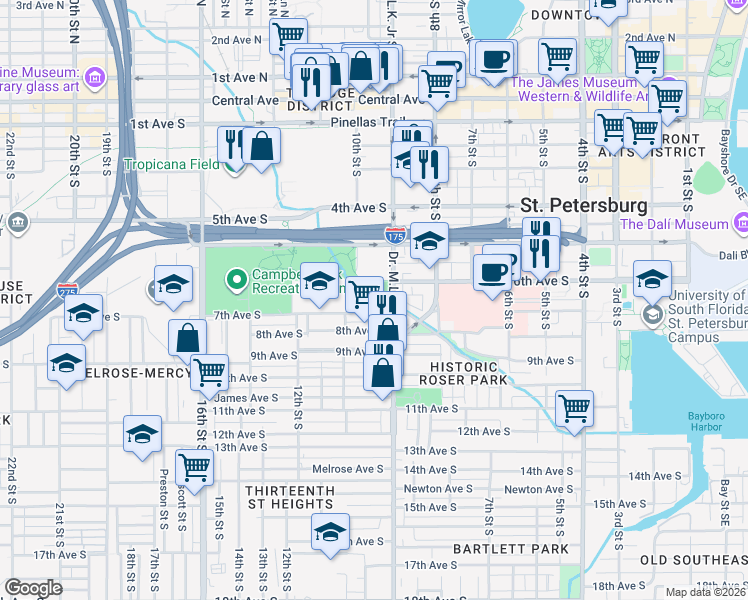 map of restaurants, bars, coffee shops, grocery stores, and more near in St. Petersburg