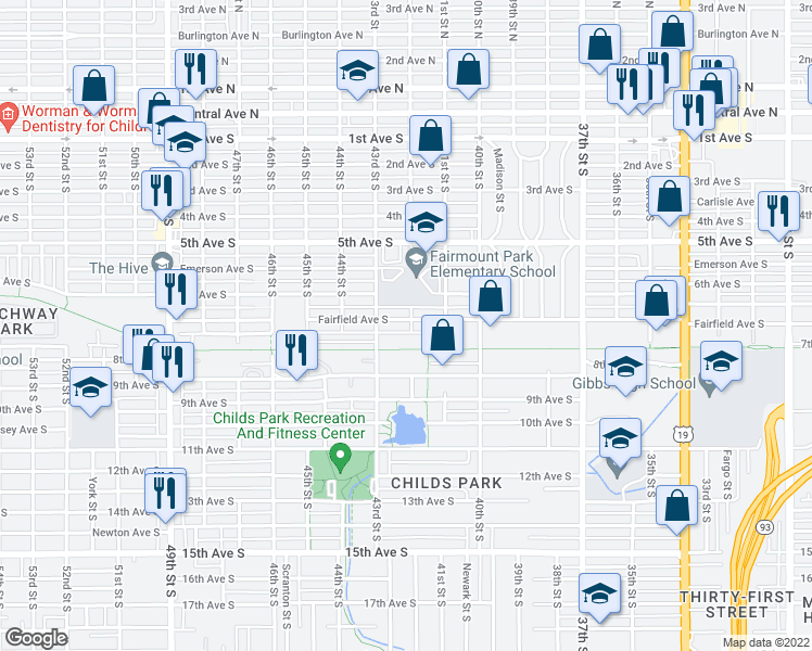 map of restaurants, bars, coffee shops, grocery stores, and more near 633 42nd Street South in Saint Petersburg