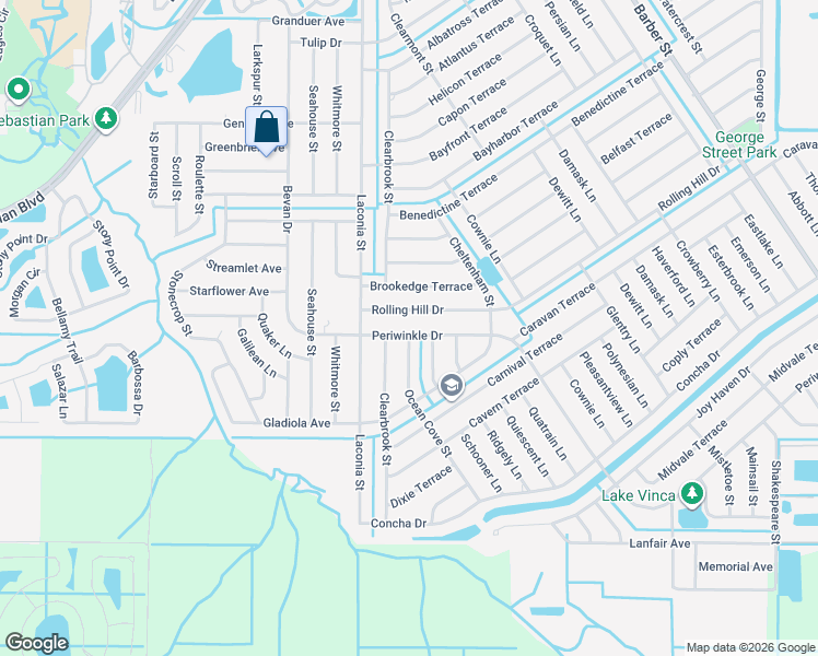 map of restaurants, bars, coffee shops, grocery stores, and more near 749 Periwinkle Drive in Sebastian