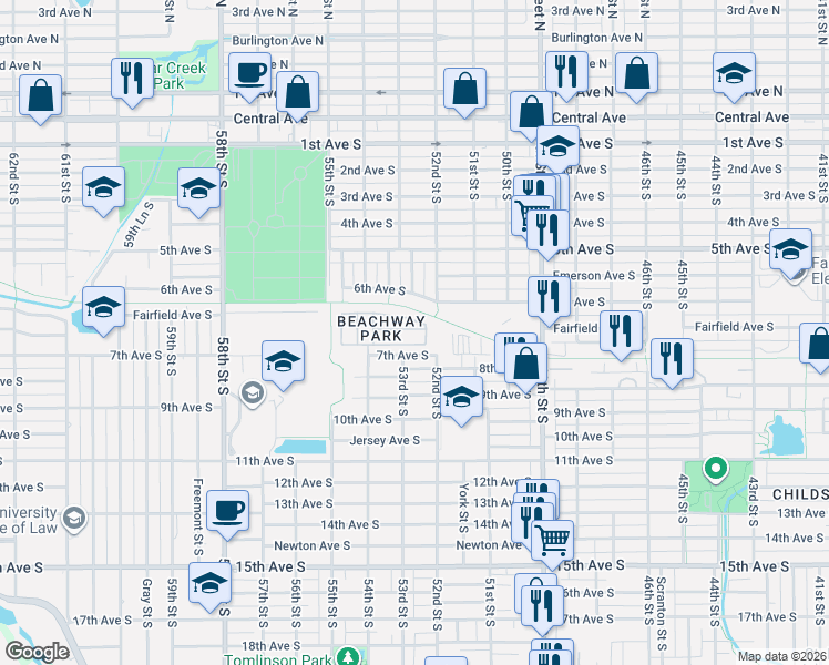 map of restaurants, bars, coffee shops, grocery stores, and more near 670 52nd Way South in Gulfport