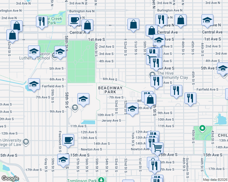 map of restaurants, bars, coffee shops, grocery stores, and more near 5324 6th Terrace South in Gulfport